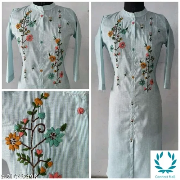Fancy Cotton Mini Checks Straight Kurta With HandWork - 4XL (Bust Size: 48 in, Size Length: 46 in)